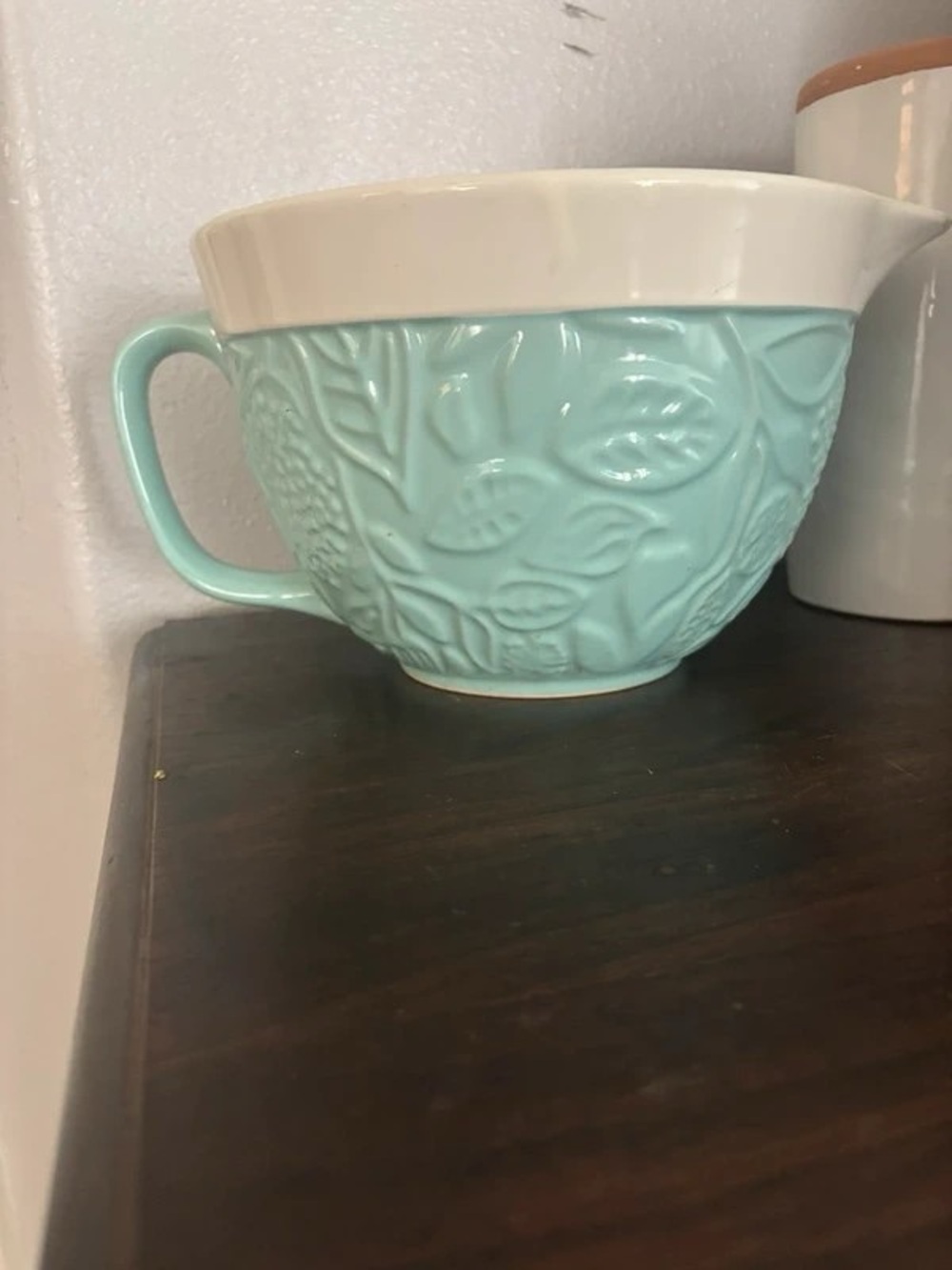 Textured Ceramic Teal and Cream Handle Mug